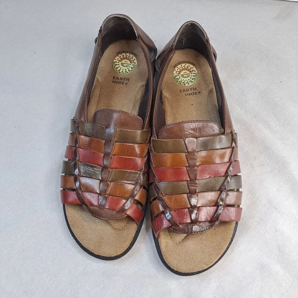 Earth Shoe Cupid Sandals Women's Size 10 Multicolor Braided Leather Boho Hippie